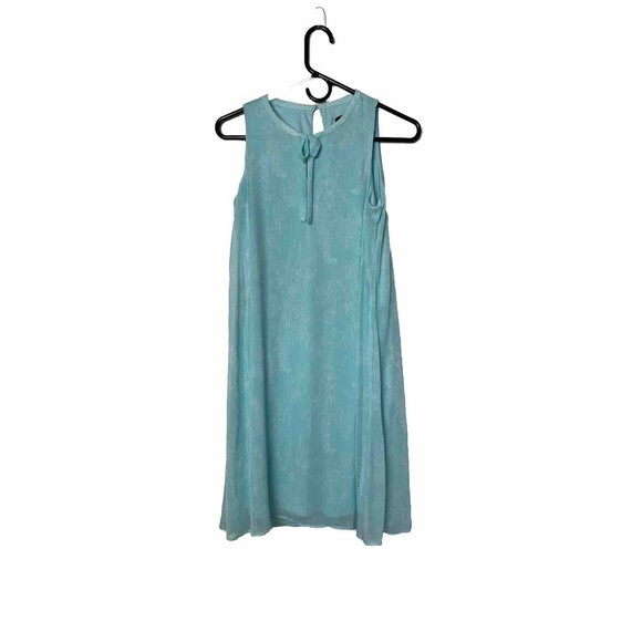 Chaps Mini Dress Aqua Turquoise Women's Size S-4 Chiffon Bow Tie Sleeveless - Picture 1 of 13